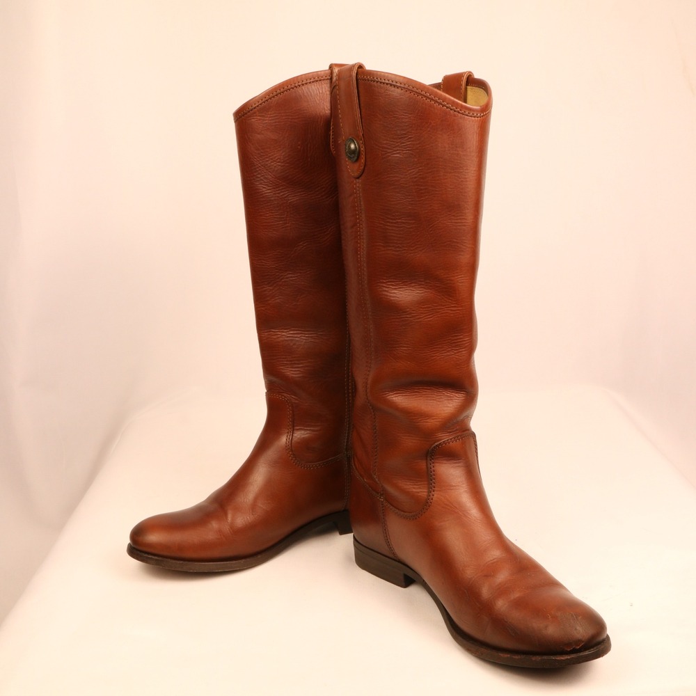Frye Melissa Button Tall Leather Riding Boots Cognac Brown 77167 Womens 7.5 B
